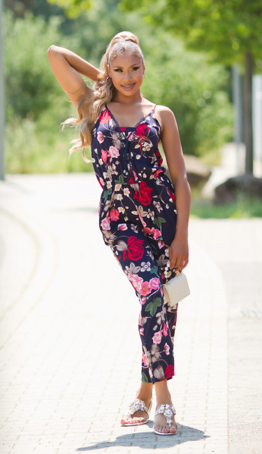 Trendy uommer Overall with floral print Navy